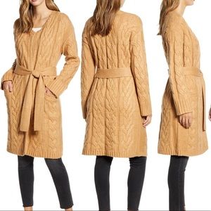 Rachel Parcell Cozy Cable Belted Long Cardigan